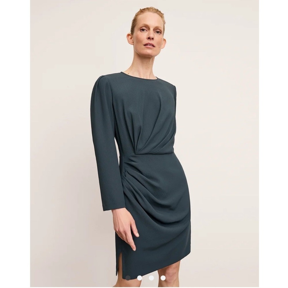 MM LaFleur Wallen Dress Ocean Blue Eco Heavy Soft Wave Long Sleeve Draped Sz 4